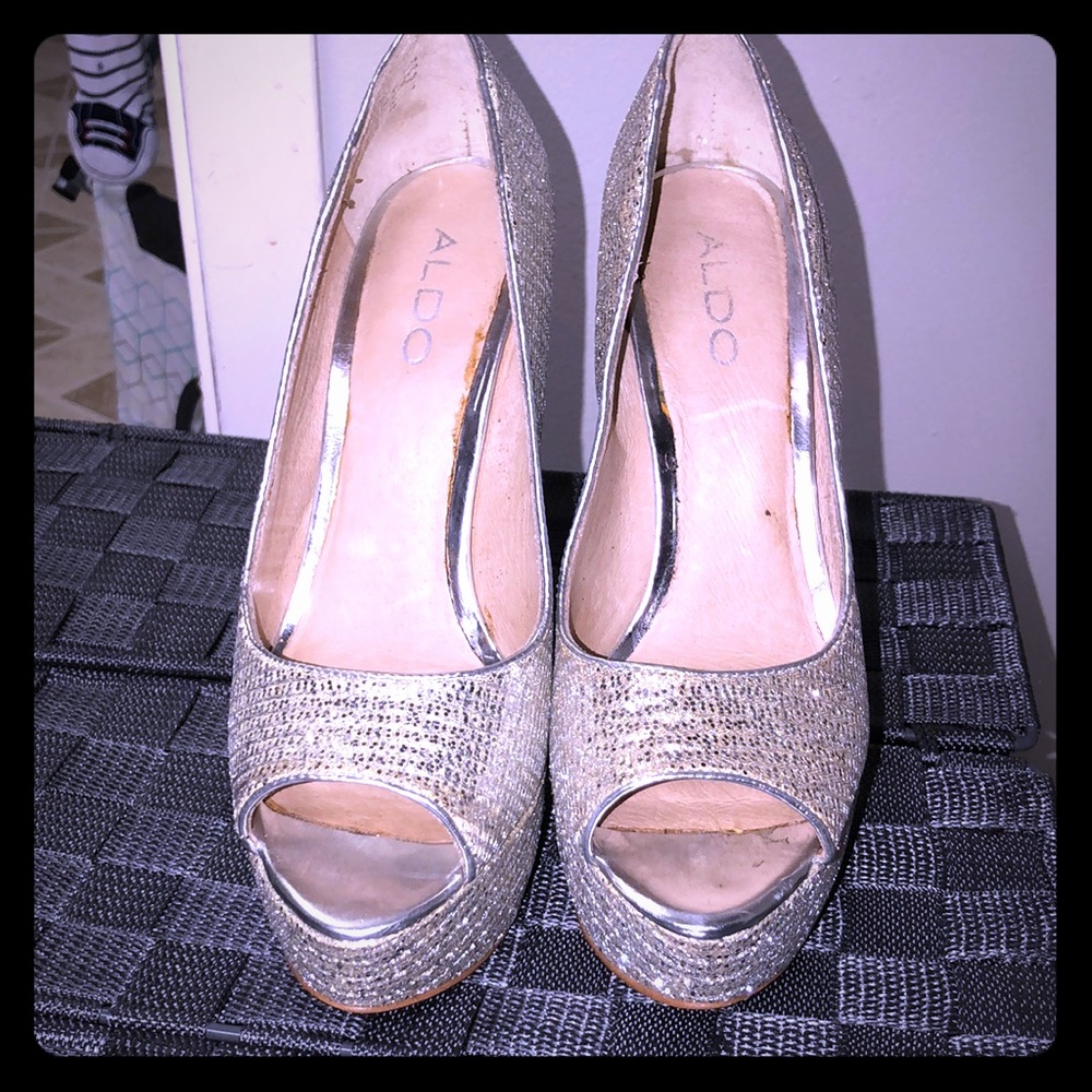 Silver Platform Sparkly Heels